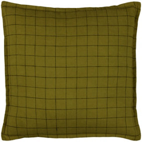 Yard Linen Grid Check 100% Linen Feather Filled Cushion