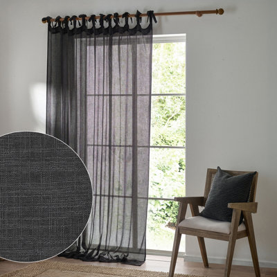 Voile Tie Blind Textured Curtain Panels 140cm x 140cm - Slot Top - Free