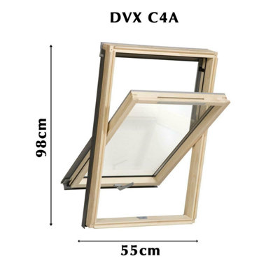 YARDLITE Roof Window Grey / Pine Wood Centre Pivot Loft Skylight Unvented - C4A - 55cm x 98cm, TFX Tile Flashing