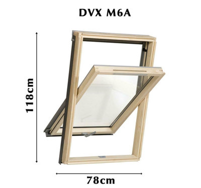 YARDLITE Roof Window Grey / Pine Wood Centre Pivot Loft Skylight Unvented - M6A - 78cm x 118cm, TFX Tile Flashing