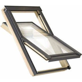 YARDLITE Roof Window Grey / Pine Wood Centre Pivot Loft Skylight Unvented - M8A - 78cm x 140cm, TFX Tile Flashing