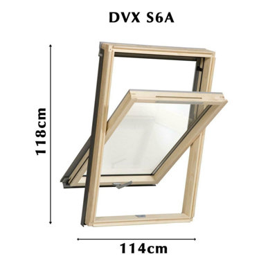 YARDLITE Roof Window Grey / Pine Wood Centre Pivot Loft Skylight Unvented - S6A - 114cm x 118cm, LSX Slate Flashing