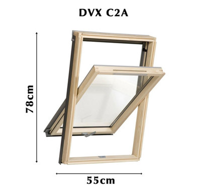 YARDLITE Roof Window Grey / Pine Wood Centre Pivot Loft Skylight Vented - C2A - 55cm x 78cm, UFX Universal Flashing