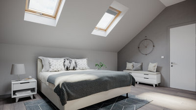 YARDLITE Roof Window Grey / White UPVC Pivot Loft Skylight Unvented + Flashing  - C4A - 55cm x 98cm, TFX Tile Flashing