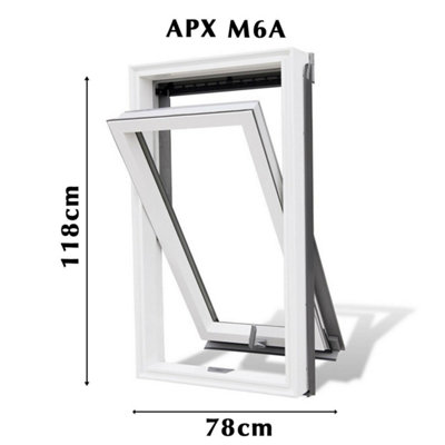 YARDLITE Roof Window Grey / White UPVC Pivot Loft Skylight Unvented + Flashing  - M6A - 78cm x 118cm, KFP Plain Tile Flashing