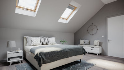 YARDLITE Roof Window Grey / White UPVC Pivot Loft Skylight Unvented + Flashing  - M6A - 78cm x 118cm, KFP Plain Tile Flashing