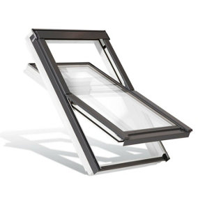YARDLITE Roof Window Grey / White Wood Centre Pivot Loft Skylight C2A - 55cm (W) x 78cm (H)
