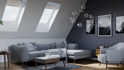 YARDLITE Roof Window Grey / White Wood Centre Pivot Loft Skylight + Flashing - F6A - 66cm (W) x 118cm (H), LSX Slate Flashing