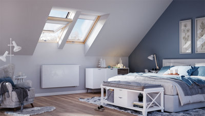 YARDLITE Roof Window Grey / White Wood Centre Pivot Loft Skylight + Flashing - M4A - 78cm (W) x 98cm (H), KFP Plain Tile Flashing