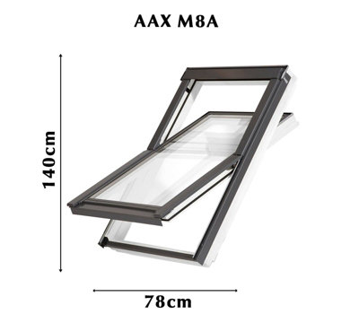 YARDLITE Roof Window Grey / White Wood Centre Pivot Loft Skylight + Flashing - M8A - 78cm (W) x 140cm (H), LSX Slate Flashing