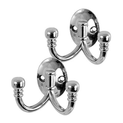 Yasirona 2 x Double Coat Hooks Polished Chrome