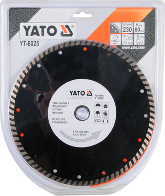 YATO YT-6025, Diamond Cutting Disc 230mm  Bore 22.2, Turbo Type