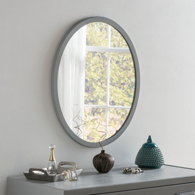 Yearn Contemporary Oval Wall Mirror Grey 64x54cm