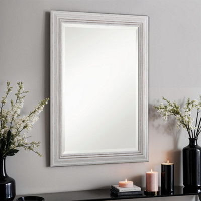 Yearn Distressed White Framed Wall Mirror 117x91cm