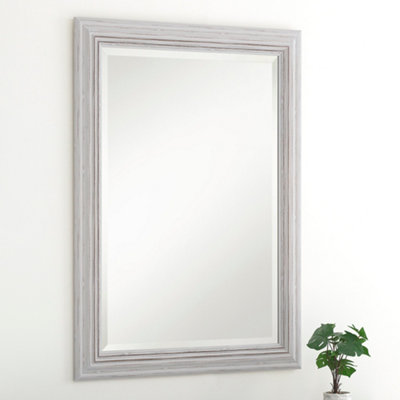 Yearn Distressed White Framed Wall Mirror 129x106cm