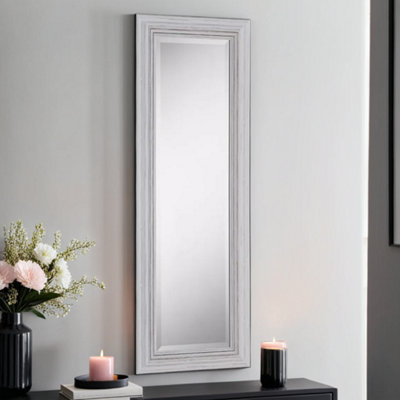 Yearn Distressed White Framed Wall Mirror 129x45cm