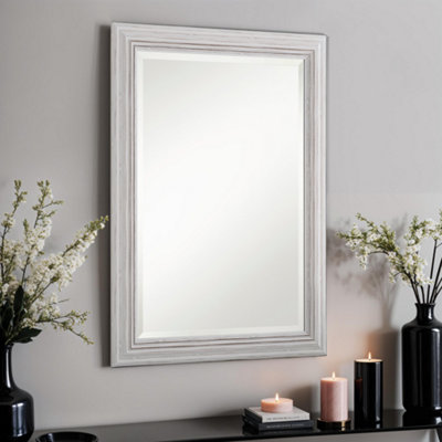 Yearn Distressed White Framed Wall Mirror 91x66cm