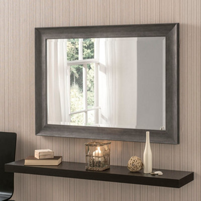 Yearn Grey Scooped Rectangular Framed Mirror 91x66cm