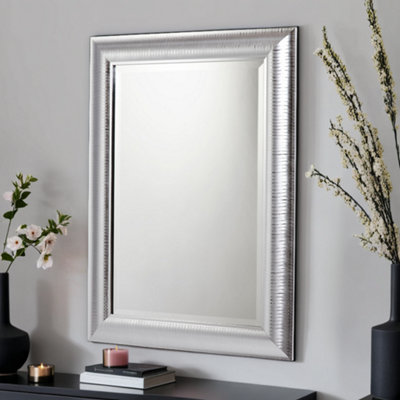 Yearn Textured Silver Chrome Framed Mirror 92.5x67cm