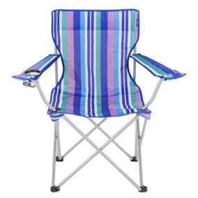 Yello Folding Beach Chair For Camping, Fishing Or Beach - Blue stripes