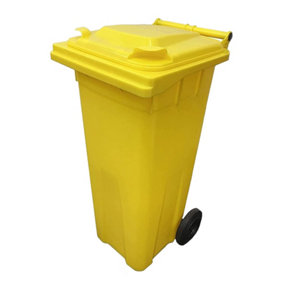 Yellow 140L Compact Sized Waste Recycling Wheelie Bins With Strong Rubber Wheels & Lid