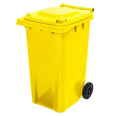 Yellow 240L Standard Sized Outdoor Recycling Wheelie Bin With Rubber ...