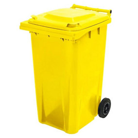 Yellow 240L Standard Sized Outdoor Recycling Wheelie Bin With Rubber Wheels & Lid