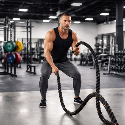 yellow 27mm x 5.7m Battle Rope, Heavy Duty Poly Dac Exercise Rope for ...