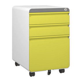 Yellow 3-Drawer Mobile File Cabinet for A4 File Lockable with Hanging File Frame and Anti-tilt Rolling Design