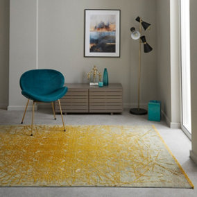 Yellow Abstract Kilim Traditional Rug Easy to clean Living Room and Bedroom-120cm X 180cm