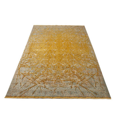 Yellow Abstract Kilim Traditional Rug Easy to clean Living Room and Bedroom-160cm X 230cm