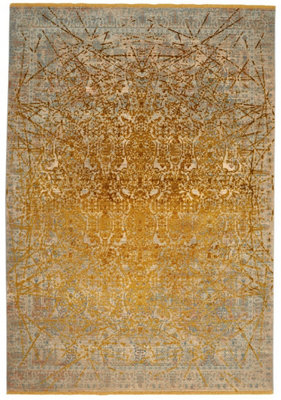 Yellow Abstract Kilim Traditional Rug Easy to clean Living Room and ...