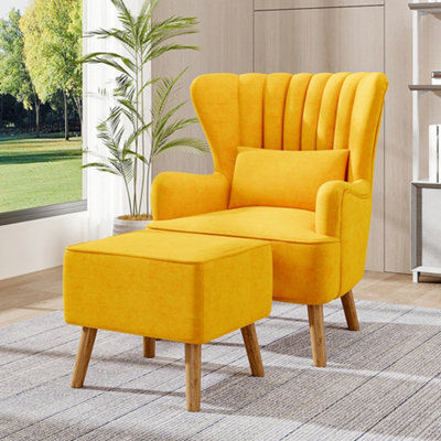 Yellow Accent Chair with Footstool and Cushion