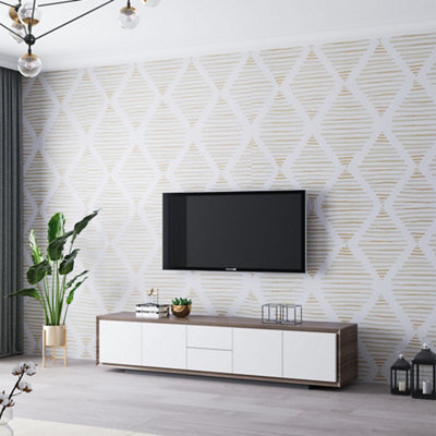 Yellow and White Geometric Diamond Design Peel & Stick Wall Covering,Self Adhesive Wallpaper, 10m x 0.44m, 4.4m² Coverage