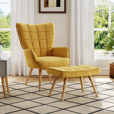 Yellow Armchair with Footstool and Wooden Legs DIY at B Q