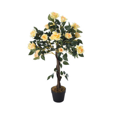 Yellow Artificial Plant Realistic Rose Flower Tree Fake Plant House Plant in Black Pot H 90 cm - 3