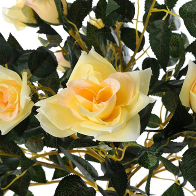 Yellow Artificial Plant Realistic Rose Flower Tree Fake Plant House Plant in Black Pot H 90 cm - 4