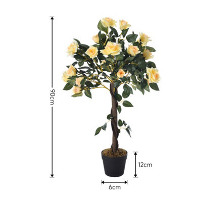Yellow Artificial Plant Realistic Rose Flower Tree Fake Plant House Plant in Black Pot H 90 cm - 5