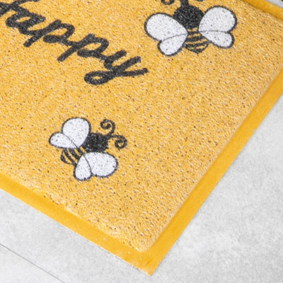Yellow Bee Happy Doormat (70 x 40cm)