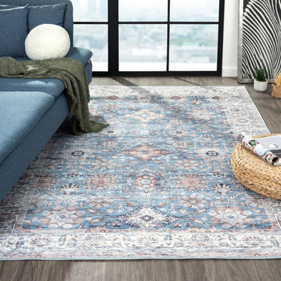 Yellow Bordered Floral Rug For Bedroom, & Living Room, 7mm Thick Stain ...