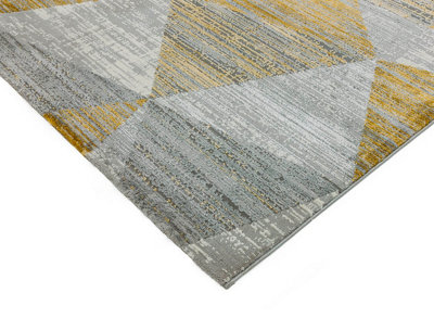 Yellow Chequered Geometric Modern Easy to clean Rug for Bed Room Living Room and Dining Room-120cm X 170cm