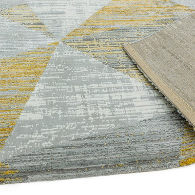 Yellow Chequered Geometric Modern Easy to clean Rug for Bed Room Living Room and Dining Room-160cm X 230cm