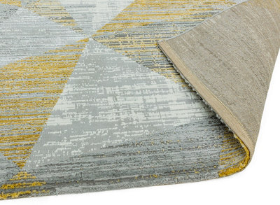 Yellow Chequered Geometric Modern Easy to clean Rug for Bed Room Living Room and Dining Room-80cm X 150cm