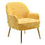 Yellow Comfortable Velvet Upholstered Armchair with Gold Legs