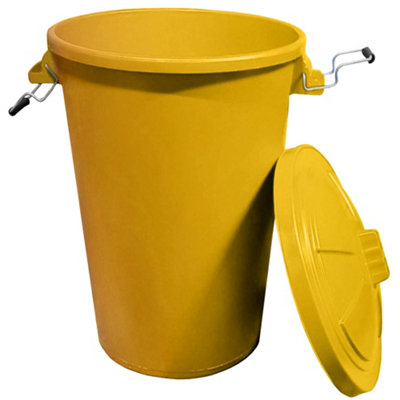 Yellow Dustbin Extra Large with Clip Locking Lid 80L Plastic Dustbin ...