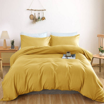 Yellow Duvet Cover Single Double King Super King Size Reversible Plain Dyed Duvets Quilts Covers & Pillowcases Soft Anti Allergy