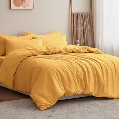 Yellow Duvet Cover Single Double King Super King Size Reversible Plain Dyed Duvets Quilts Covers & Pillowcases Soft Anti Allergy