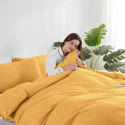Yellow Duvet Cover Single Double King Super King Size Reversible Plain Dyed Duvets Quilts Covers & Pillowcases Soft Anti Allergy