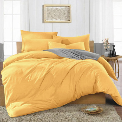 Yellow Duvet Cover Single Double King Super King Size Reversible Plain Dyed Duvets Quilts Covers & Pillowcases Soft Anti Allergy