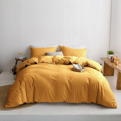 Yellow Duvet Cover Single Double King Super King Size Reversible Plain Dyed Duvets Quilts Covers & Pillowcases Soft Anti Allergy